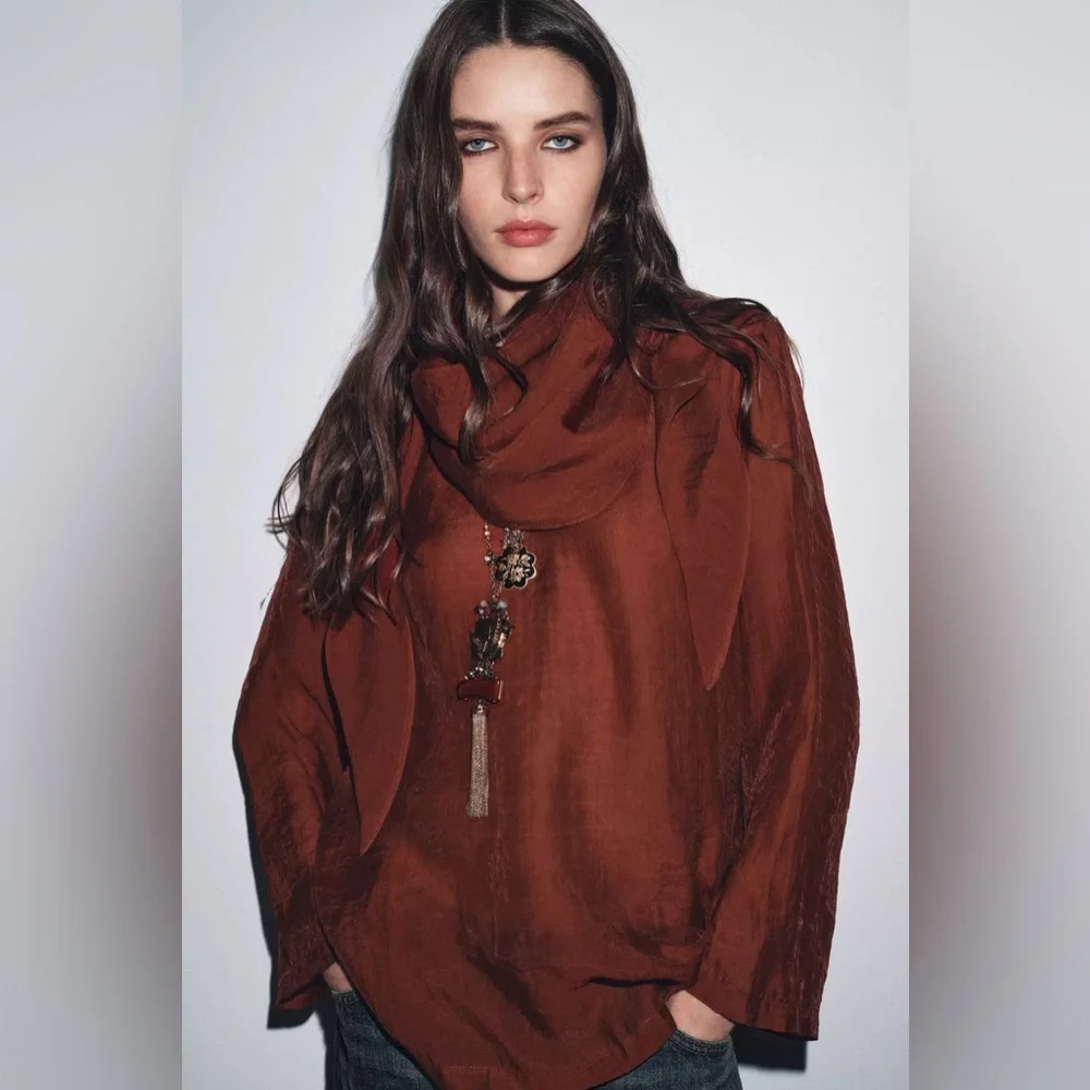 ZARA FLOWY BLOUSE WITH MULTI-POSITION SCARF ZW COLLECTION